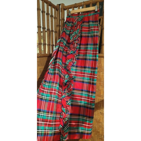 VTG Maxi Taffeta Plaid Long Christmas Holiday Hostess dress skirt 70s XS - Picture 6 of 10